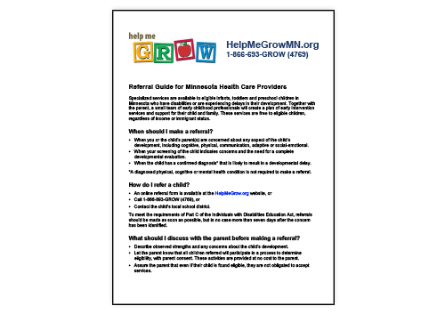 Help Me Grow Minnesota Referral Guide Information for Health Care Providers